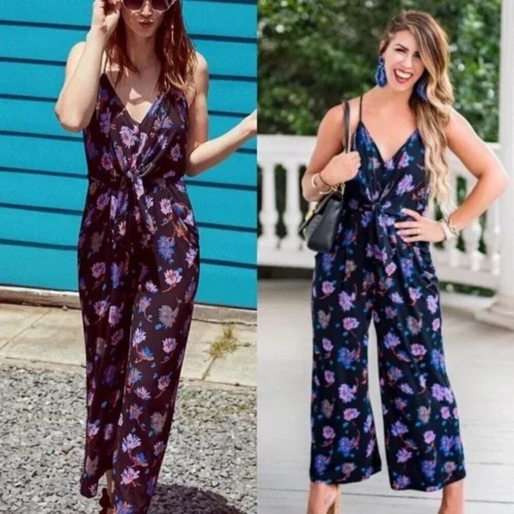 Anthropologie Moulinette Soeurs Black Floral Willa Knot Wide Leg Jumpsuit  XS